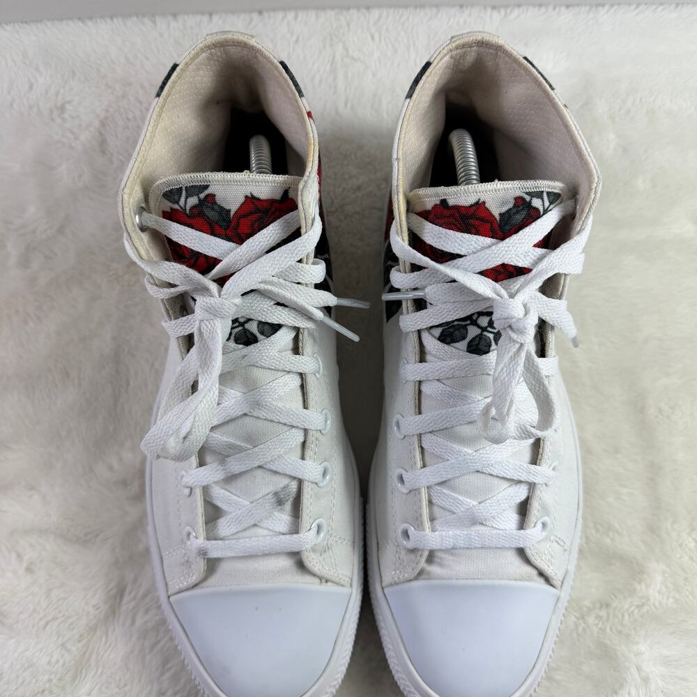 White High-Top Athletic Sneaker with Red Rose Graphic - Picture 8 of 9
